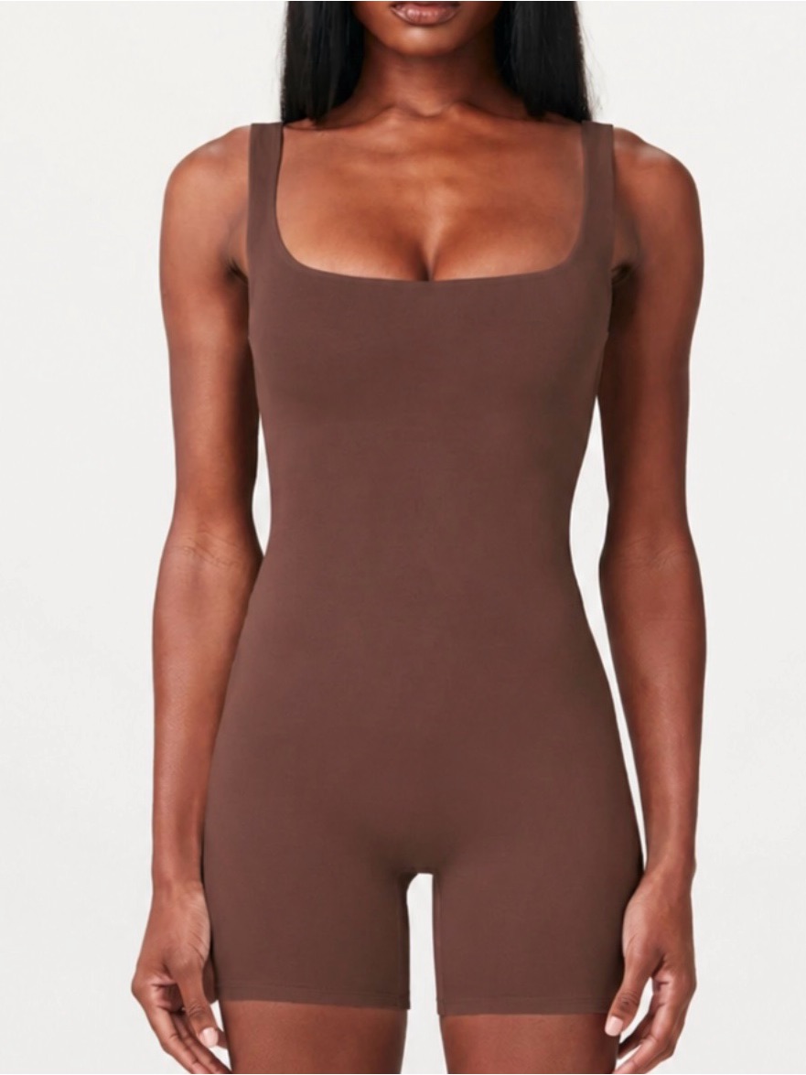Final Sale Naked Wardrobe Extra Smooth Scoop Tank Romper Chocolate